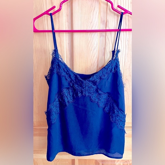 Lush Midnight Blue Lace Trim Cami Top Size Small Adjustable Coquette Girl Boho - Picture 1 of 13